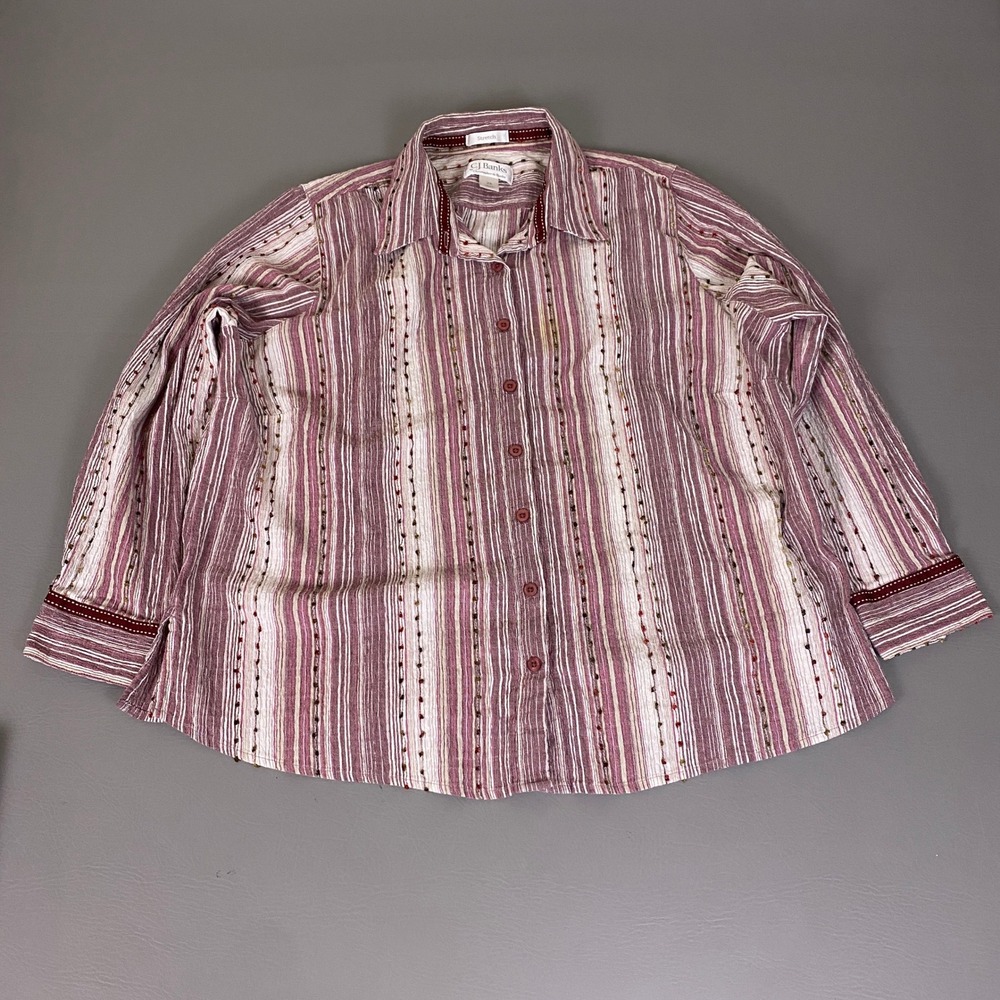 CJ Banks Button Up Shirt Womens 2X  Pink Striped Long Sleeve Cotton *Wear*